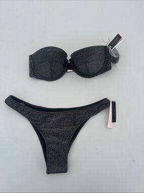 NWT Victoria's Secret Black Sparkle Bikini S / 32C